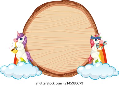 Isolated wooden banner with unicorn illustration