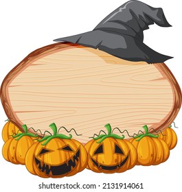 Isolated wooden banner with witch theme illustration