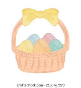Isolated wooden basket with easter eggs Vector