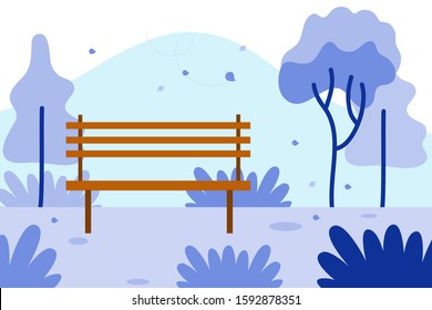 Isolated wooden bench in the park