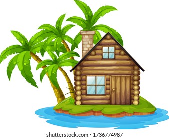 Isolated wooden cabin on the island illustration