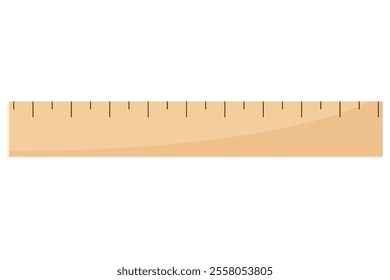 Isolated wooden colored Ruler with measurement. School stationery.