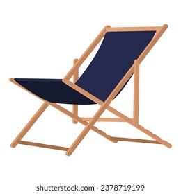 Isolated wooden deckchair with blue canvas, beach and vacations concept