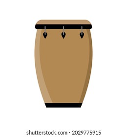 Isolated wooden drum. Ethnic traditional instrument is used in latin music: rumba, afro jazz, salsa, merengue and other. Conga icon in flat design style. Cuban percussion musical instrument in vector.