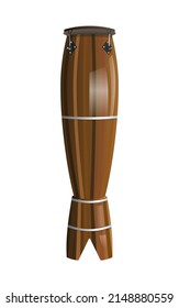 Isolated wooden drum. Ethnic traditional instrument is used in capoeira and samba music. Atabaque icon in realistic design style. Afro brazilian percussion musical instrument in vector.