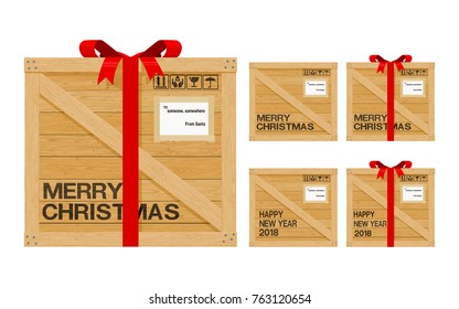 Isolated wooden gift box with wording on transparent background . For Happy new year 2018 or merry Christmas
