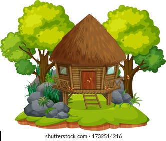 Isolated wooden hut on white background illustration