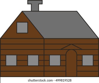 isolated wooden hut, vector cartoon