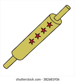 isolated wooden kitchen rolling pin, cartoon vector