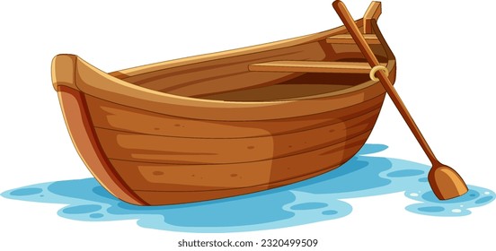 Isolated wooden paddle boat on water illustration