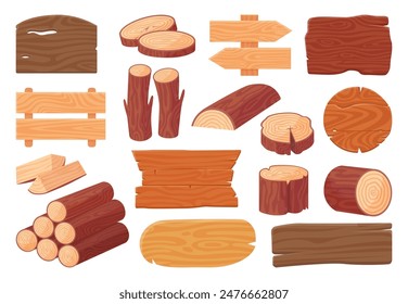 Isolated wooden planks. Wood industry, timbers and logs. Textures empty banners and signboards. Decorative frames, ui neoteric vector elements