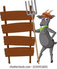 Isolated wooden signpost banner with goat illustration