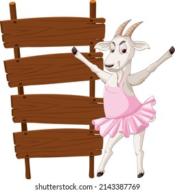 Isolated wooden signpost banner with goat illustration