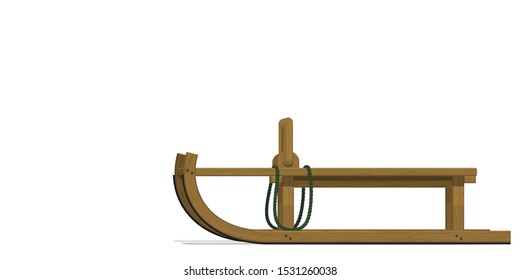 Isolated wooden sled on transparent  background.
