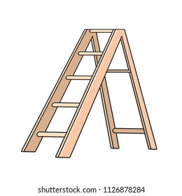 Isolated Wooden Step Ladder Vector Drawing