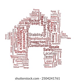 Fondo blanco aislado de la nube de la palabra. Composición de palabras relacionadas con los desafíos de la propiedad de la vivienda.