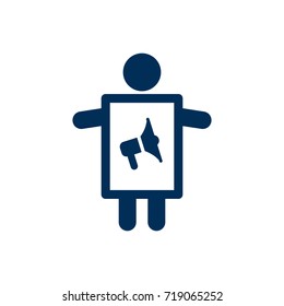 Isolated Worker Icon Symbol On Clean Background. Vector Man With Banner Element In Trendy Style.