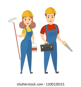 Isolated workers set in uniform on white.