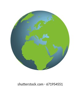 Isolated world globe with Europe and Africa at the front on a transparent background.