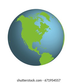 Isolated world globe with North America at the front on a transparent background.