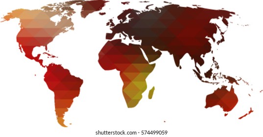 isolated world map with abstract filling of triangles on a white background, vector illustration
