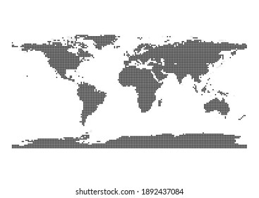 Isolated world map made of black hexagons on white background. Honeycomb pattern vector map. Suitable for digital editing and prints of all sizes.