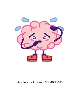 Isolated worried brian cartoon. Brain emote - Vector illustration