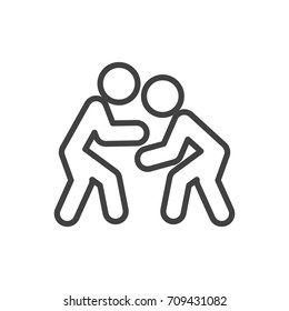 Isolated Wrestling Outline Symbol On Clean Background. Vector Fight Element In Trendy Style.
