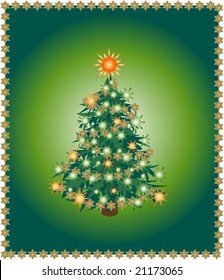Isolated xmas tree on green background. Vector illustration.