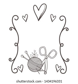 Isolated yarn ball and scissor of tailor shop design