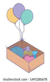 Isolated yarn balls inside box vector design