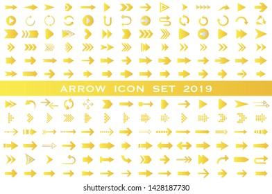 Isolated yellow arrow vector icons set. Arrows icon collection for web, mobile app. Arrow vector download icon set. Arrows vector curve flat collection. Application digital button illustration 
