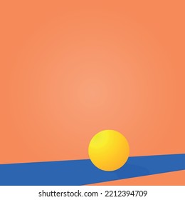 Isolated Yellow Ball Placed On Blue Carpet On Cream Gradient Background