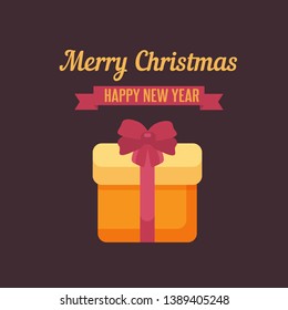 Isolated yellow box with red ribbon bow in traditional Happy New Year and Christmas colors. 