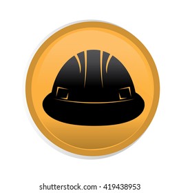 Isolated yellow button with a black silhouette of a construction helm