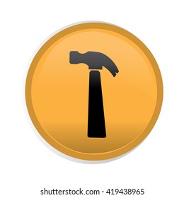Isolated yellow button with a black silhouette of a hammer