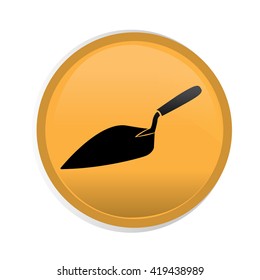 Isolated yellow button with a black silhouette of a little shovel
