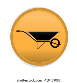 Isolated yellow button with a black silhouette of a wheelbarrow