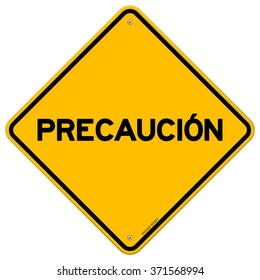 Isolated yellow diamond shaped precaucion safety hazard sign over white background - in English saying Safety First