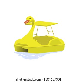 isolated yellow duck paddle boat on water, vector illustration