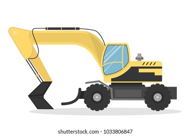 Isolated yellow excavator for work on white.