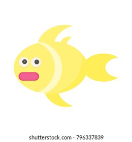 An isolated yellow fish with red lips.Flat vector illustration icon