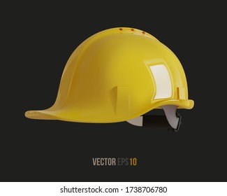 Isolated yellow hard hat. Realistic 3D Vector Illustration