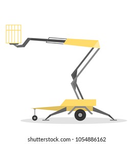 Isolated yellow hoist with wheels on white.
