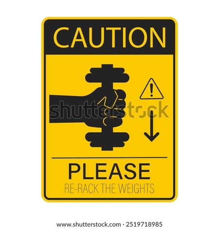 Isolated yellow label sticker please re-rack your weight, barbell, dumbbell, equipment