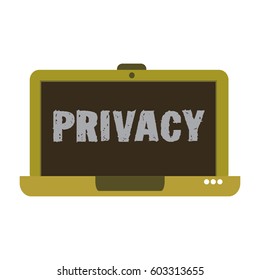 Isolated yellow laptop with the word privacy written on its screen