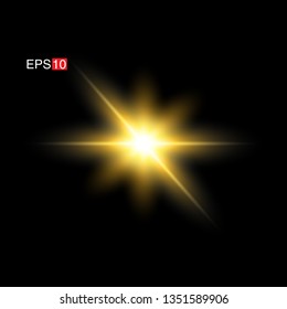 isolated yellow  lens flare, Sun flare, flare on the black background. Vector Illustration