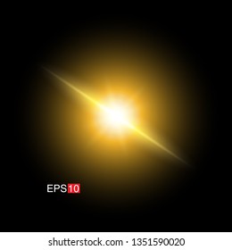 isolated yellow  lens flare, Sun flare, flare on the black background. Vector Illustration