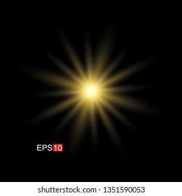 isolated yellow  lens flare, Sun flare, flare on the black background. Vector Illustration