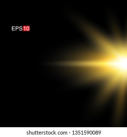 isolated yellow  lens flare, Sun flare, flare on the black background. Vector Illustration